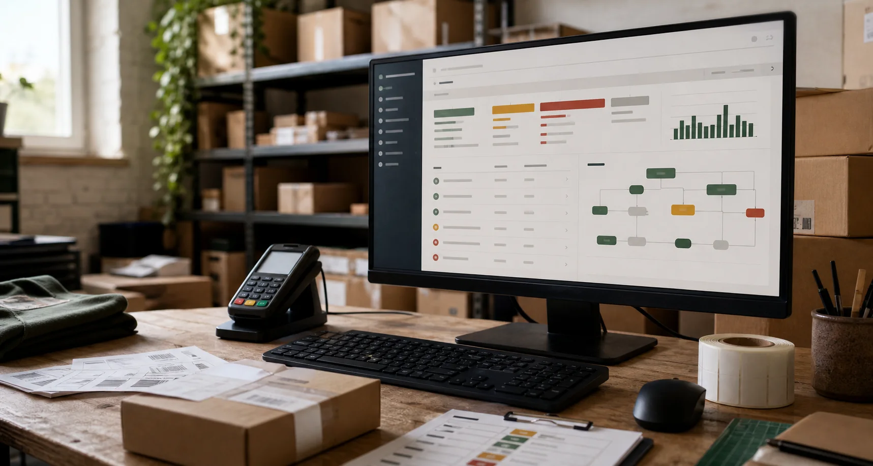 Commerce operations dashboard in a compact fulfilment studio