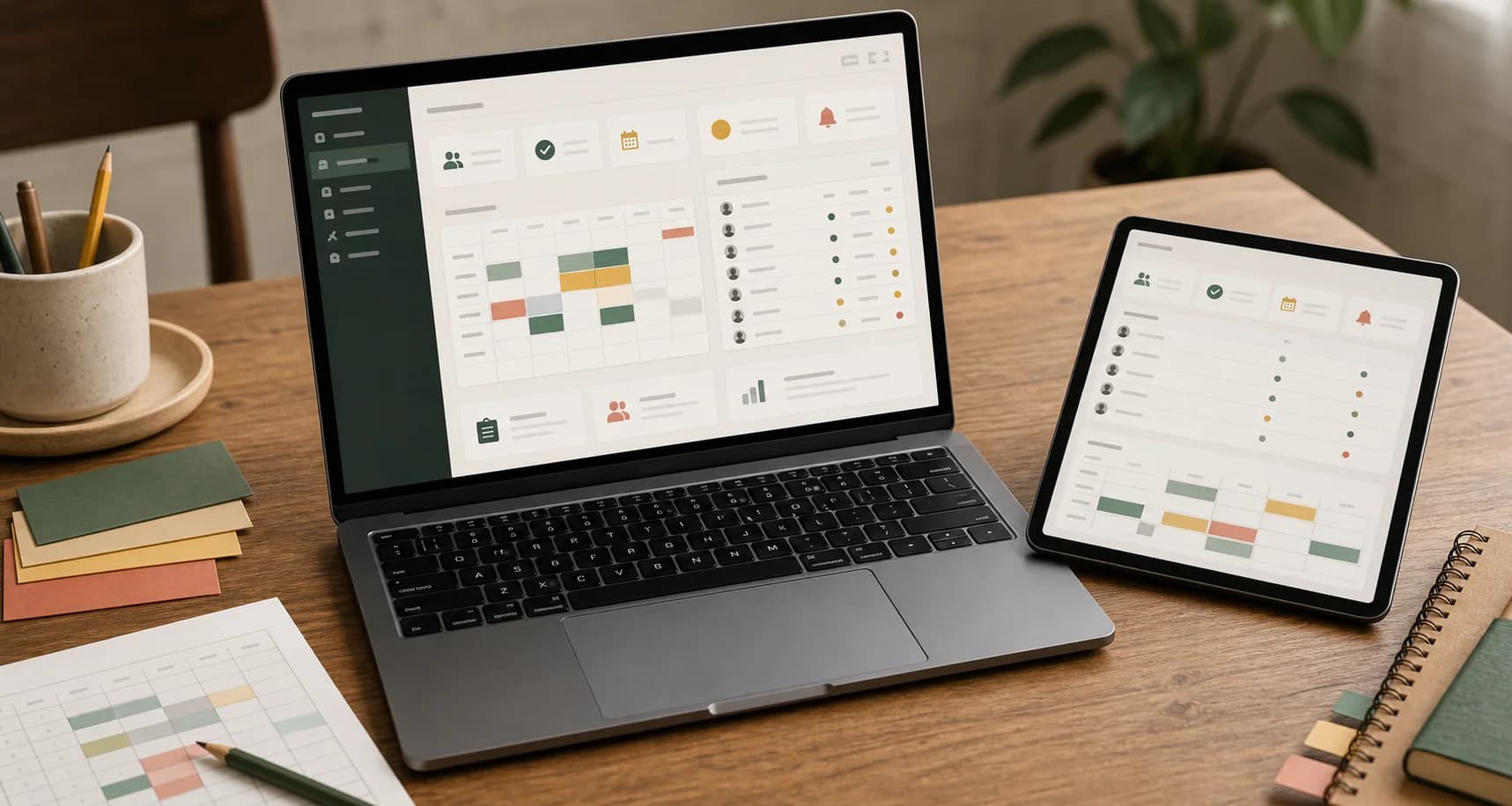SchoolSwitch school operations platform shown on a laptop and tablet